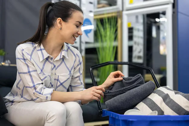 Professional laundry specialist carefully handling delicate garments and premium bedding for expert fabric care